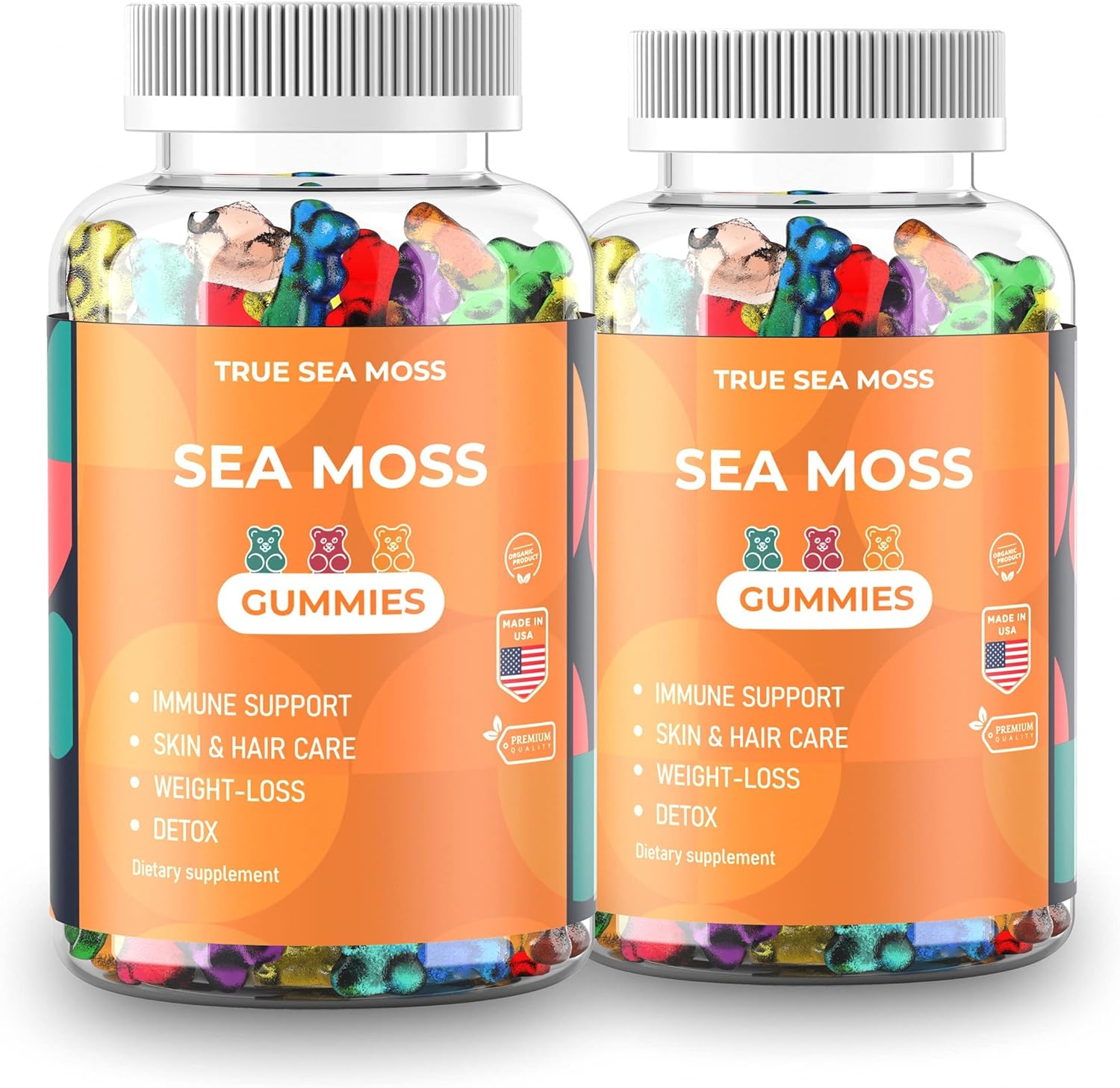 Sea Moss Gummies ? Contains Irish Sea Moss + Burdock Root + Bladderwrack ? 60 Gummies for Stronger Immune, Healthier Skin & Hair, Detox ? Great for Kids & Adults, Made in USA (2pc)