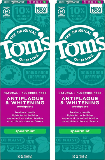 Tom's of Maine Fluoride-Free Antiplaque & Whitening Natural Toothpaste, 5.5 Ounce (Pack of 2) - Packaging May Vary