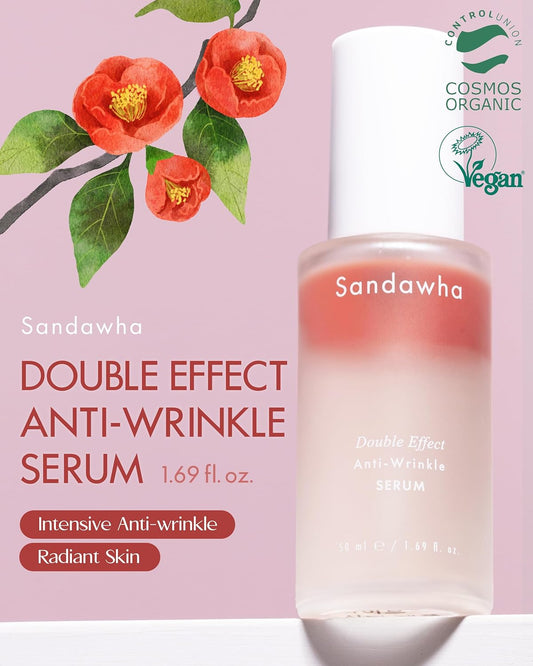 Skincure Sandawha Double Effect Anti-Wrinkle Serum With Camellia Extract - Korean Skincare Vegan Camellia Serum For Fine Line Smoothing, Hydration & Anti-Aging 1.76 Fl.Oz