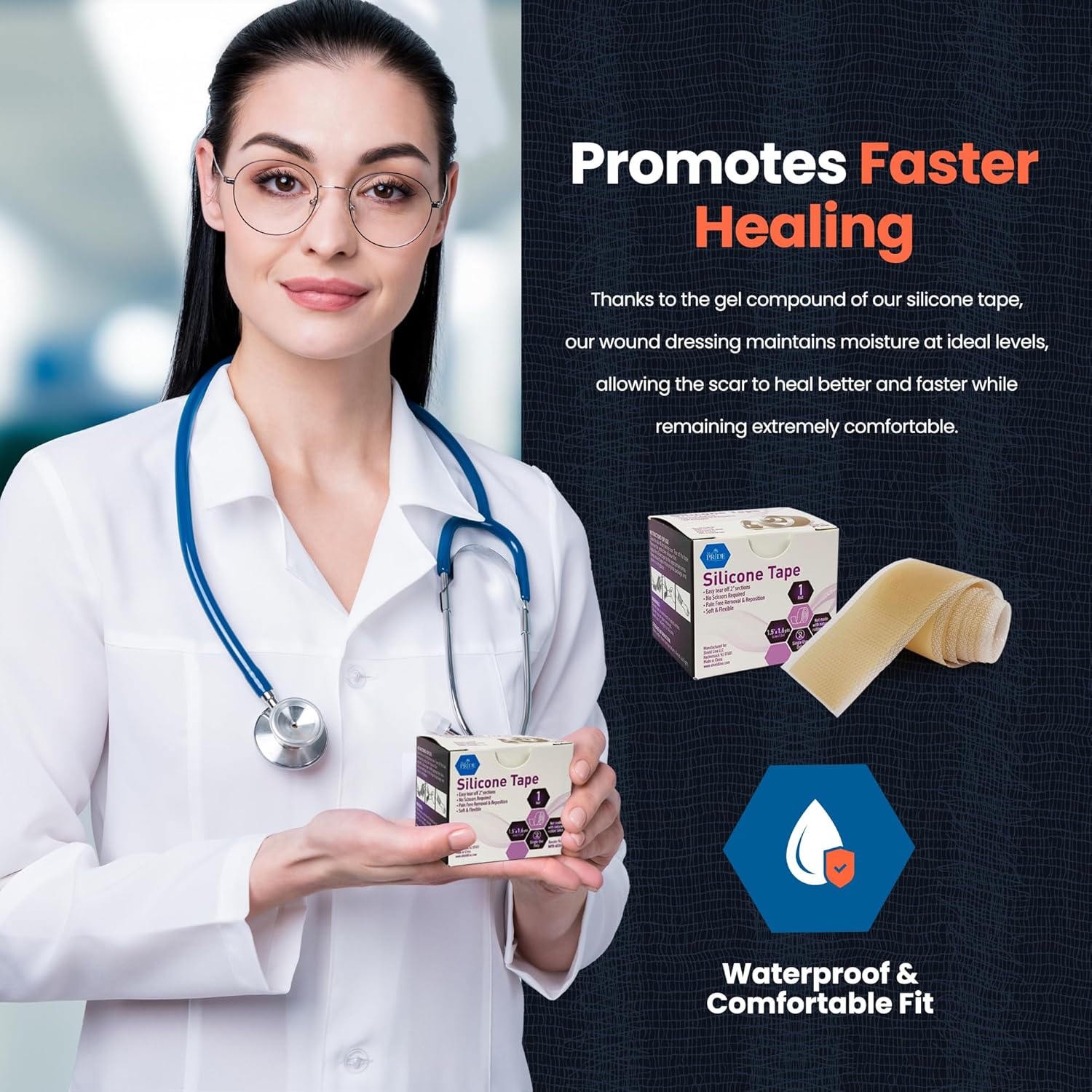 Med Pride Medical-Grade Silicone Wound And Scar Tape Roll 1.5 In X 1.6 Yards, Pain-Free Removal, Easy-Tear, Waterproof, Latex-Free : Health & Household