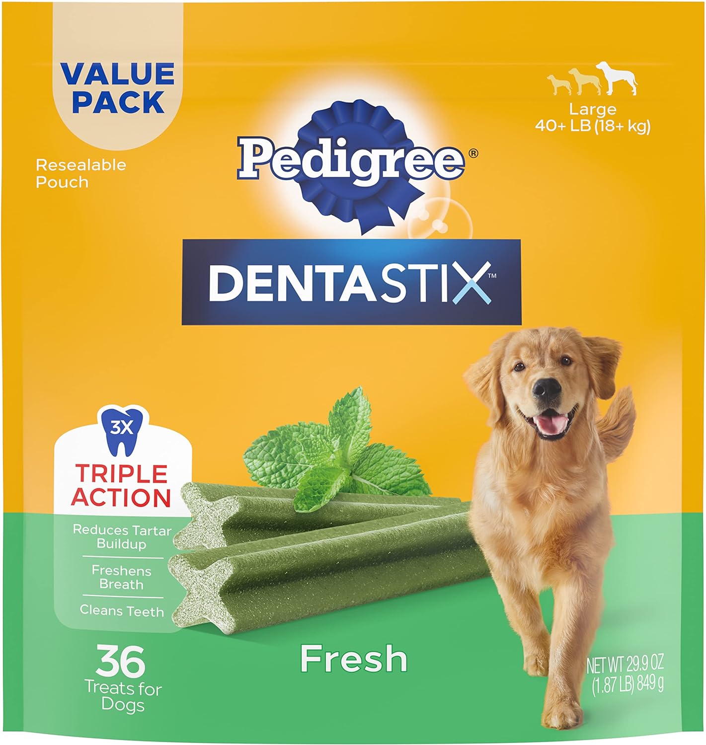 PEDIGREE DENTASTIX Dental Dog Treats for Large Dogs Fresh Flavor Dental Bones, 1.87 lb. Value Pack (36 Treats)