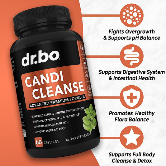 Candi Cleanse Support Supplement Pills - Anti Overgrowth Supplements for Women & Men - Extra Strength Balance Control Probiotic Complex Cleanser - Natural Oral Herbal Oregano & Caprylic Acid Capsules