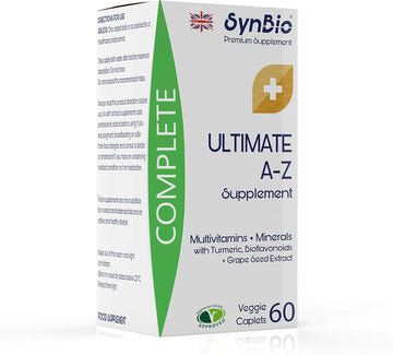 Synbio Premium+ - Ultimate A-Z Multivitamins | 60 Caplets | Vegetarian Certified - Nut Free - Vegetarian Society Approved - Soya Free - Dairy Free - Essential Multivitamin + Minerals