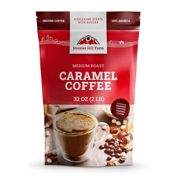 Hoosier Hill Farm Caramel Flavored Ground Coffee, Medium Roast, 32oz (2LB), Resealable Bag