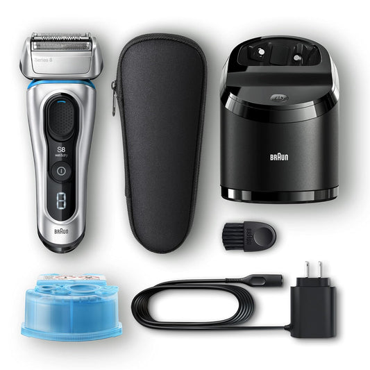 Braun Series 8 8370Cc Next Generation, Electric Shaver, Rechargeable & Cordless Razor, Silver, With Clean & Charge Station & Fabric Travel Case