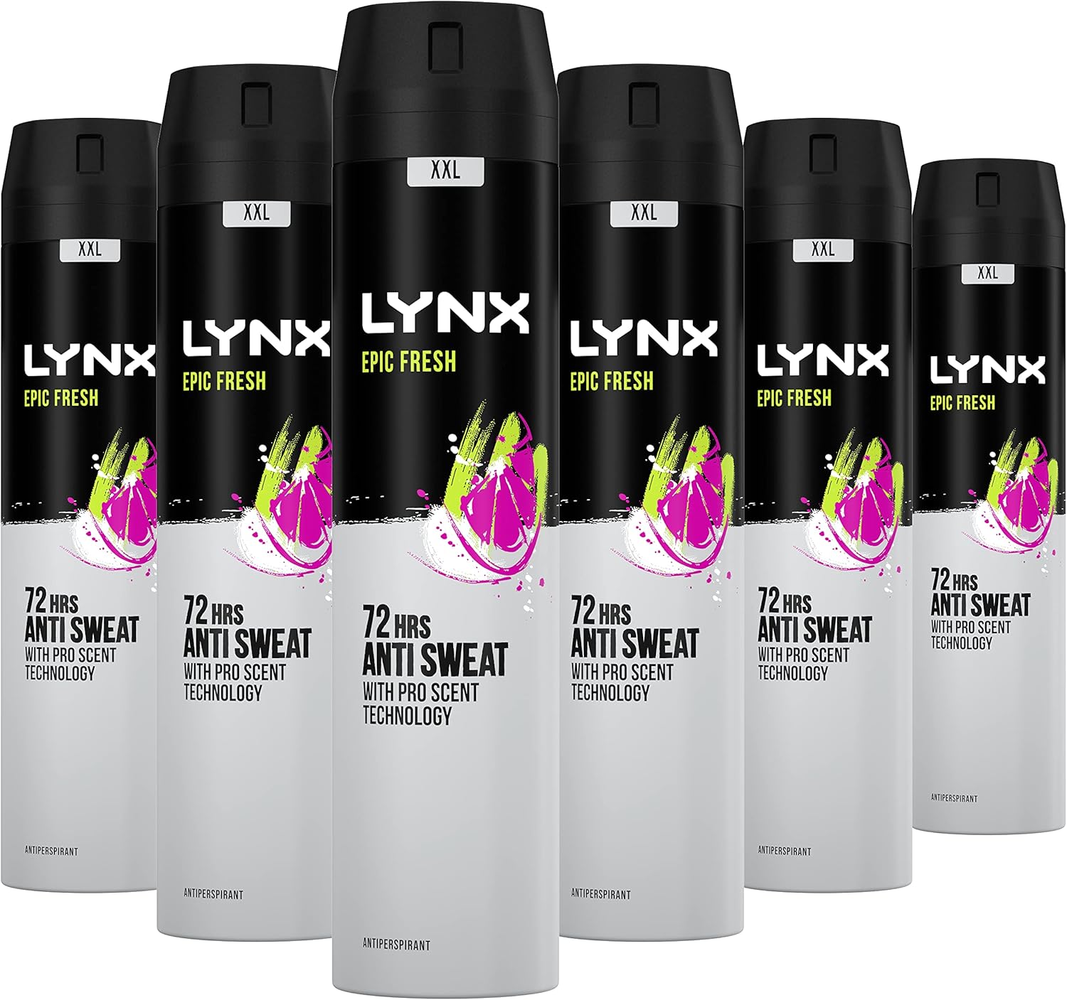 Lynx Epic Fresh Anti-Perspirant Aerosol Men'S Deodorant Spray With Proscent Technology And A Grapefruit & Tropical Pineapple Scent For 72 Hours Protection Against Odour And Wetness 6X 250 Ml