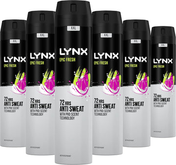 Lynx Epic Fresh Anti-Perspirant Aerosol Men'S Deodorant Spray With Proscent Technology And A Grapefruit & Tropical Pineapple Scent For 72 Hours Protection Against Odour And Wetness 6X 250 Ml