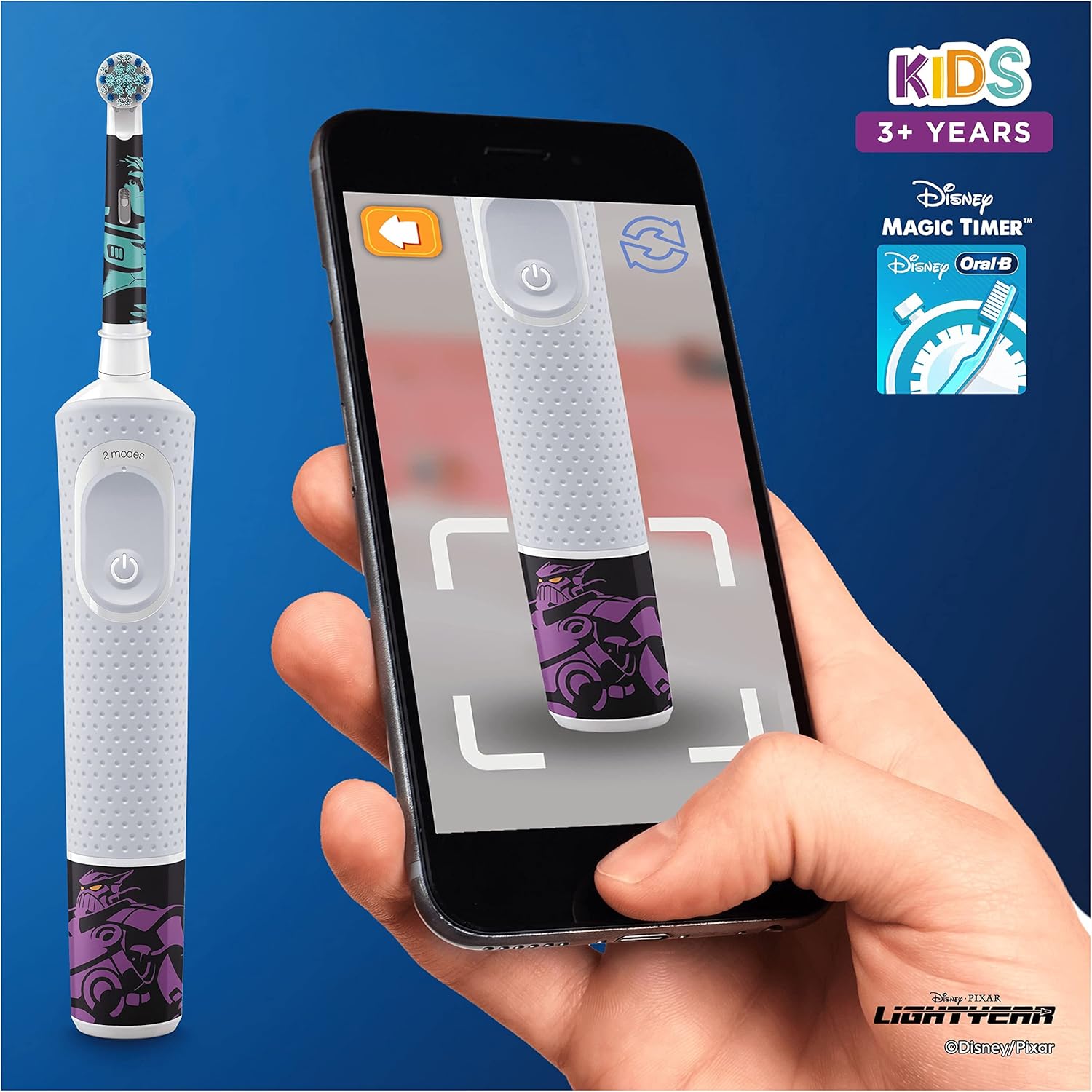 Oral-B Kids Electric Toothbrush, Christmas Gifts For Kids, 1 Toothbrush Head, x4 Disney Lightyear Stickers, 2 Modes with Kid-Friendly Sensitive Mode, For Ages 3+, 2 Pin UK Plug, White : Amazon.co.uk: Health & Personal Care