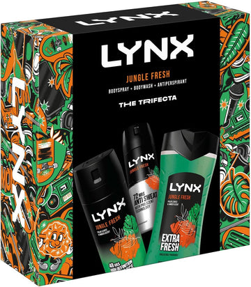 Lynx Jungle Fresh The Trifecta 3-In-1 Body Wash 225 Ml, 48Hrs High Definition Body Spray 150 Ml & 72Hrs Antiperspirant 150 Ml 3 Pieces Gift Set For Him