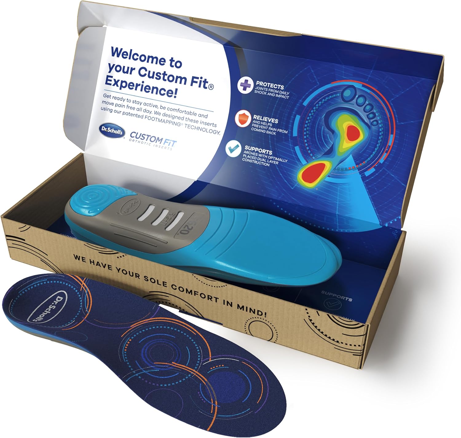 Dr. Scholl'S Custom Fit Comfort Insoles, Standard Arch Support Shoe Inserts For Women Size 6.5-7 | Men 5.5-6, Full Length Insoles Men Women, Superior All Day Comfort And Plantar Fasciitis Relief Cf620