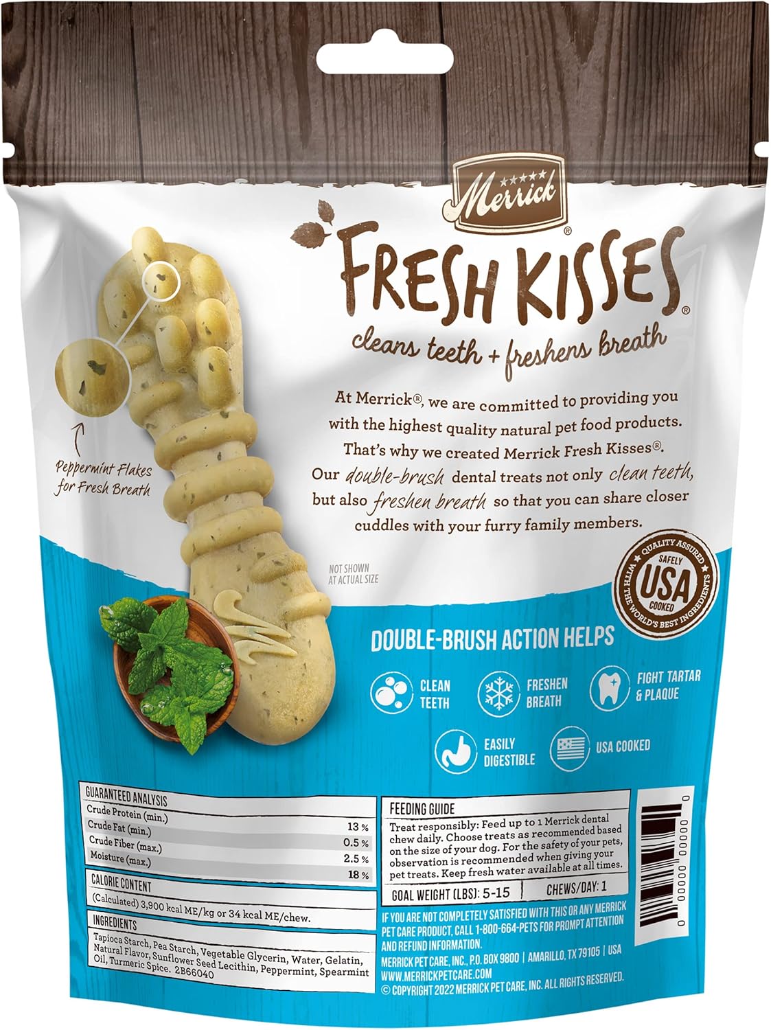 Merrick Fresh Kisses Natural Dental Chews Toothbrush Treat Shape Infused With Real Mint For Tiny Dogs 5-15 Lbs - 33 ct. Bag : Pet Supplies