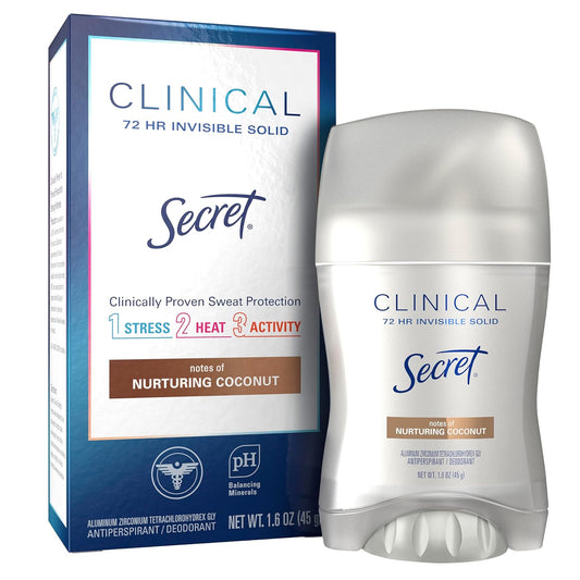 Secret Clinical Strength Antiperspirant And Deodorant For Women, Invisible Solid, Clean Coconut 1.6Oz (Pack Of 3)