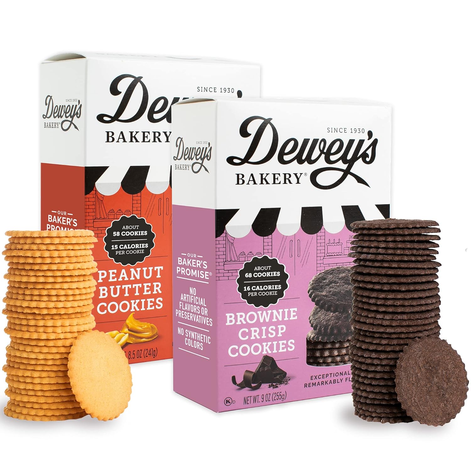 Dewey'S Bakery Peanut Butter & Brownie Crisp Moravian Style Thin Cookies Duo Pack | No Artificial Flavors, Synthetic Colors Or Preservatives | Baked In Small Batches | 9Oz (Pack Of 2)