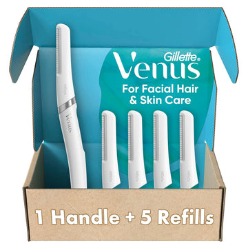 Gillette Venus Dermaplaning Tool Kit, 5 Blade Refills, Exfoliating Face Razors For Women, Eyebrow Razor, Face Razors For Women, Facial Razors, Dermaplane Razor For Women Face, Peach Fuzz Remover