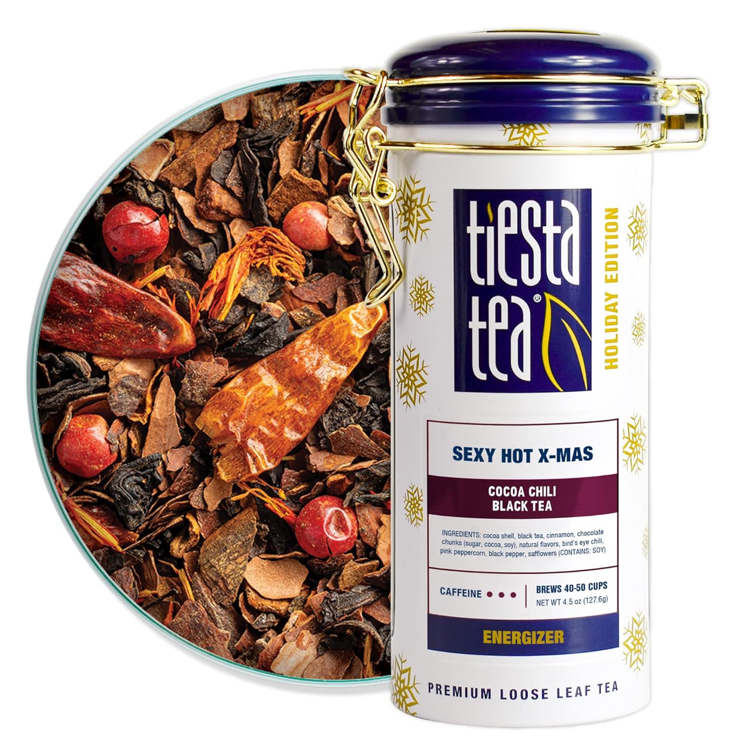 Tiesta Tea - Sexy Hot Christmas Tea | Cocoa Chili Black Tea | Premium Loose Leaf Tea Blend | High Caffeinated Spicy Black Tea | Make Hot Or Iced Tea & Brews Up To 50 Cups - 4.5 Ounce Refillable Tin