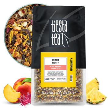 Tiesta Tea - Peach Party | Peach Hibiscus Herbal Tea | Premium Loose Leaf Tea Blend | Non-Caffeinated Fruit Tea | Make Hot Or Iced & Up To 200 Cups | Made W/ Natural Ingredients - 16Oz Resealable Pouch