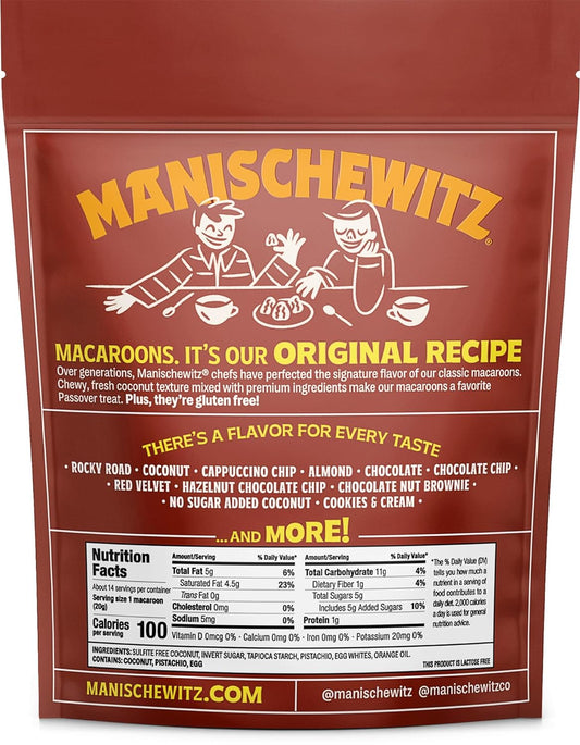 Manischewitz Pistachio Orange, 10oz | Coconut Macaroons | Resealable Bag | Dairy Free | Gluten Free Coconut Cookie | Kosher for Passover : Grocery & Gourmet Food