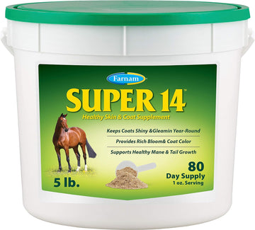 Farnam Super 14 Healthy Skin & Coat Supplement For Horses, Keeps Coats Shiny & Gleaming Year-Round 5 Pound, 80 Day Supply