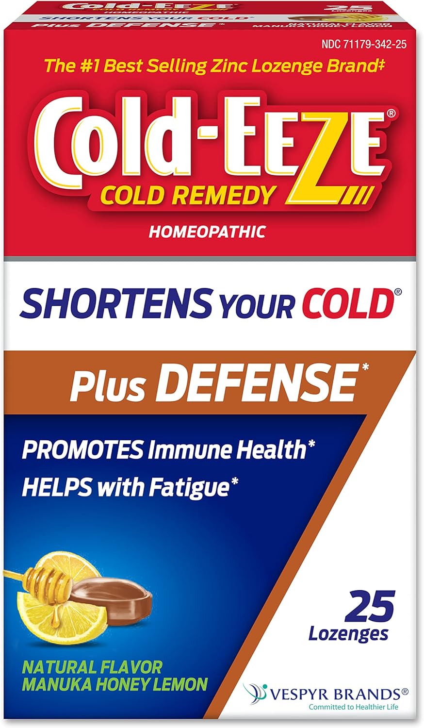 Cold-Eeze Plus Defense Natural Manuka Honey Lemon Zinc Lozenges, Homeopathic Cold Remedy, Shortens Common Cold Symptoms, Promotes Immune Health, Sambucus Nigra, Echinacea And Rose Hips, 25 Ct