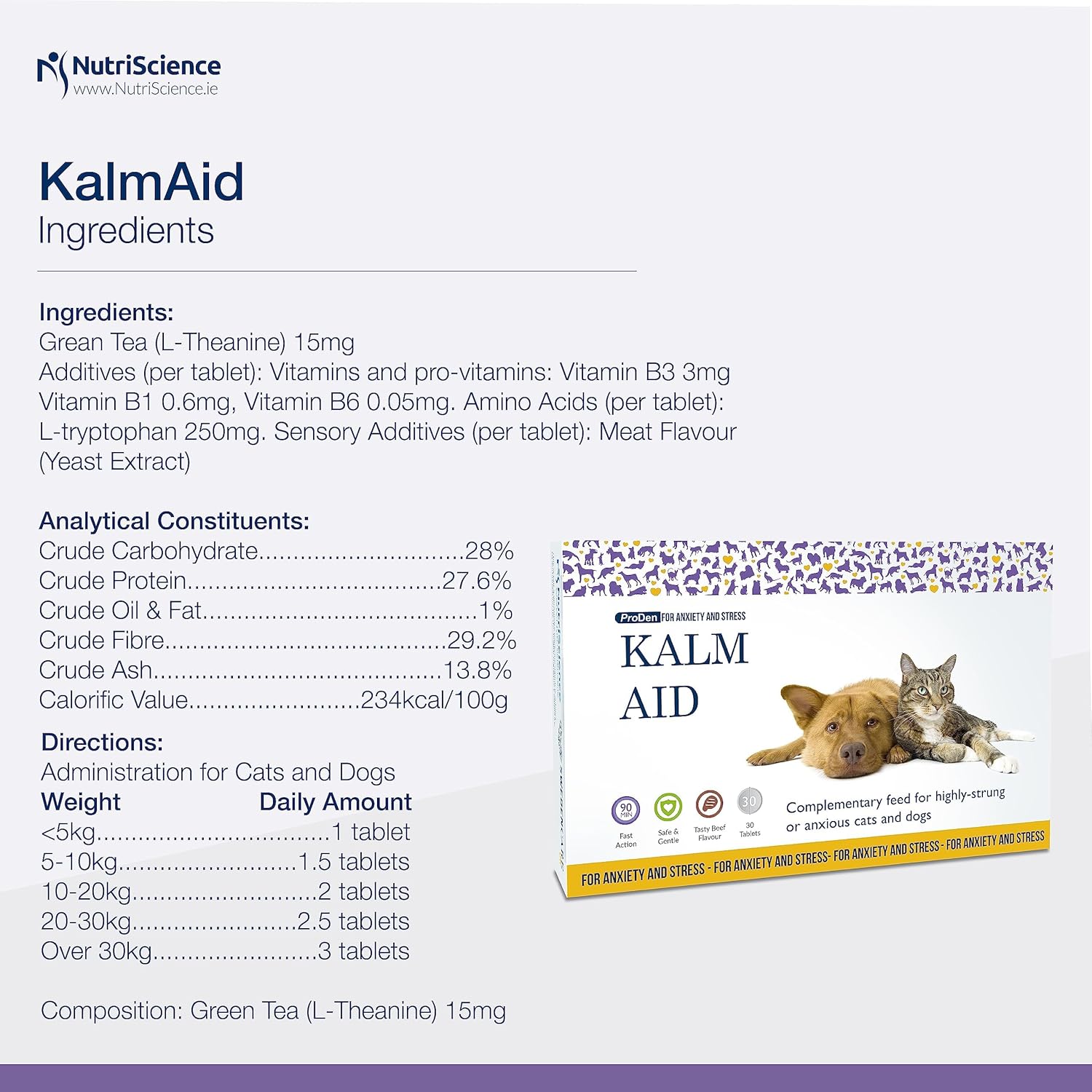 Swedencare UK KalmAid Tablets 30 Pack for Dogs and Cats, Calming Supplement,Packaging may vary :Pet Supplies