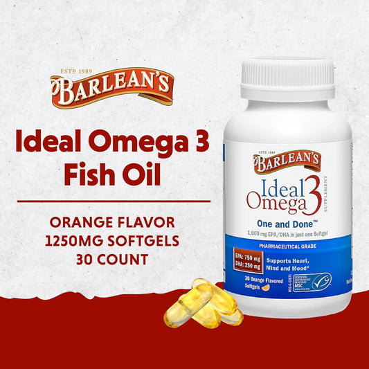 Barlean's Ideal Omega 3 Fish Oil Supplement, 1,000 mg Softgels, Pharma