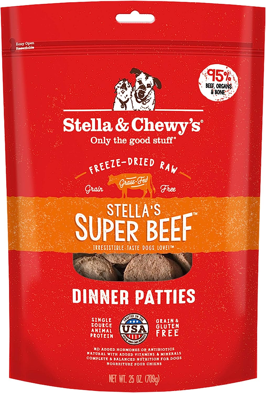 Stella & Chewy's Freeze Dried Raw Dinner Patties – Grain Free Dog Food, Protein Rich Stella’s Super Beef Recipe – 25 oz Bag