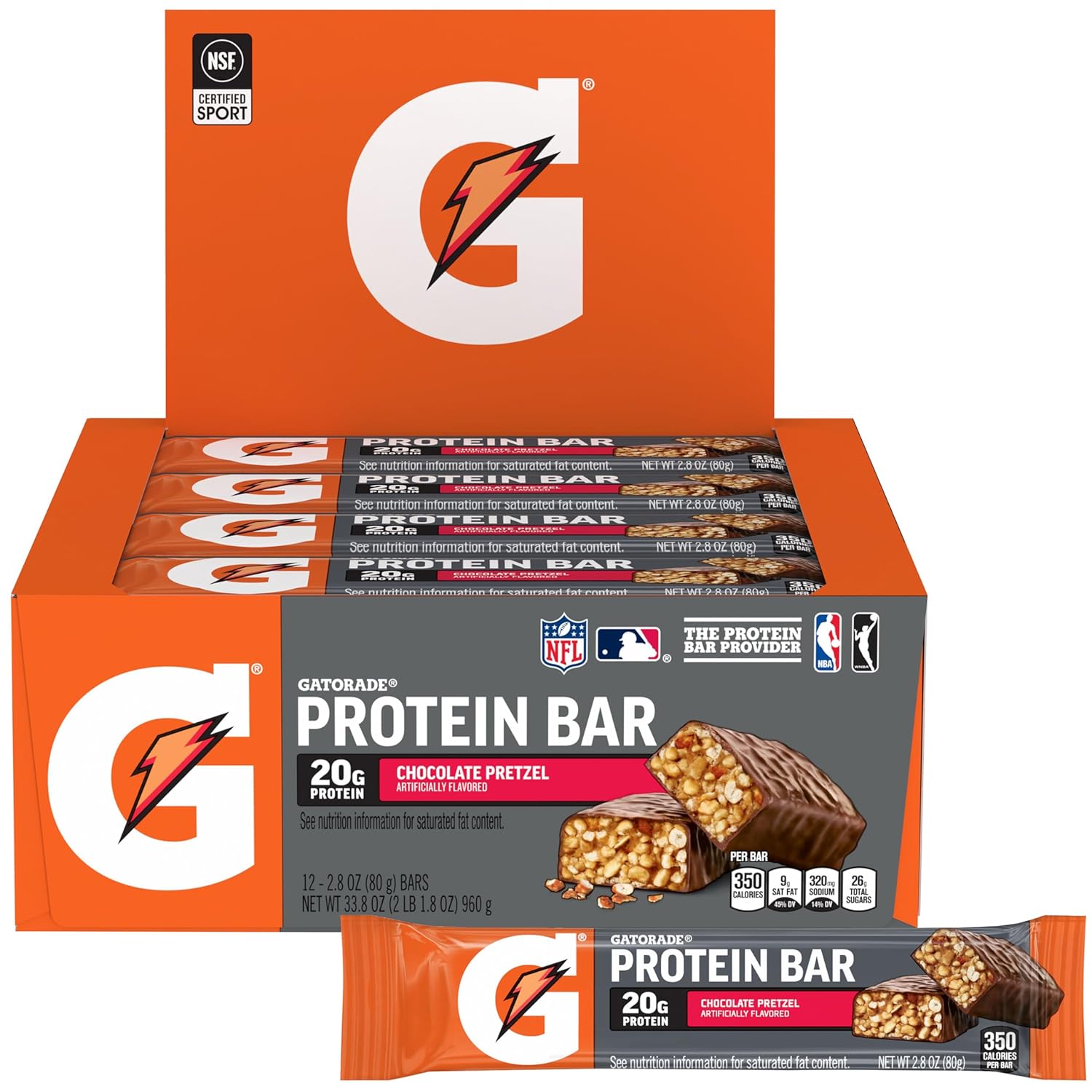 Gatorade Whey Protein Bars, Chocolate Pretzel, 2.8 Oz Bars (Pack Of 12, 20G Of Protein Per Bar)