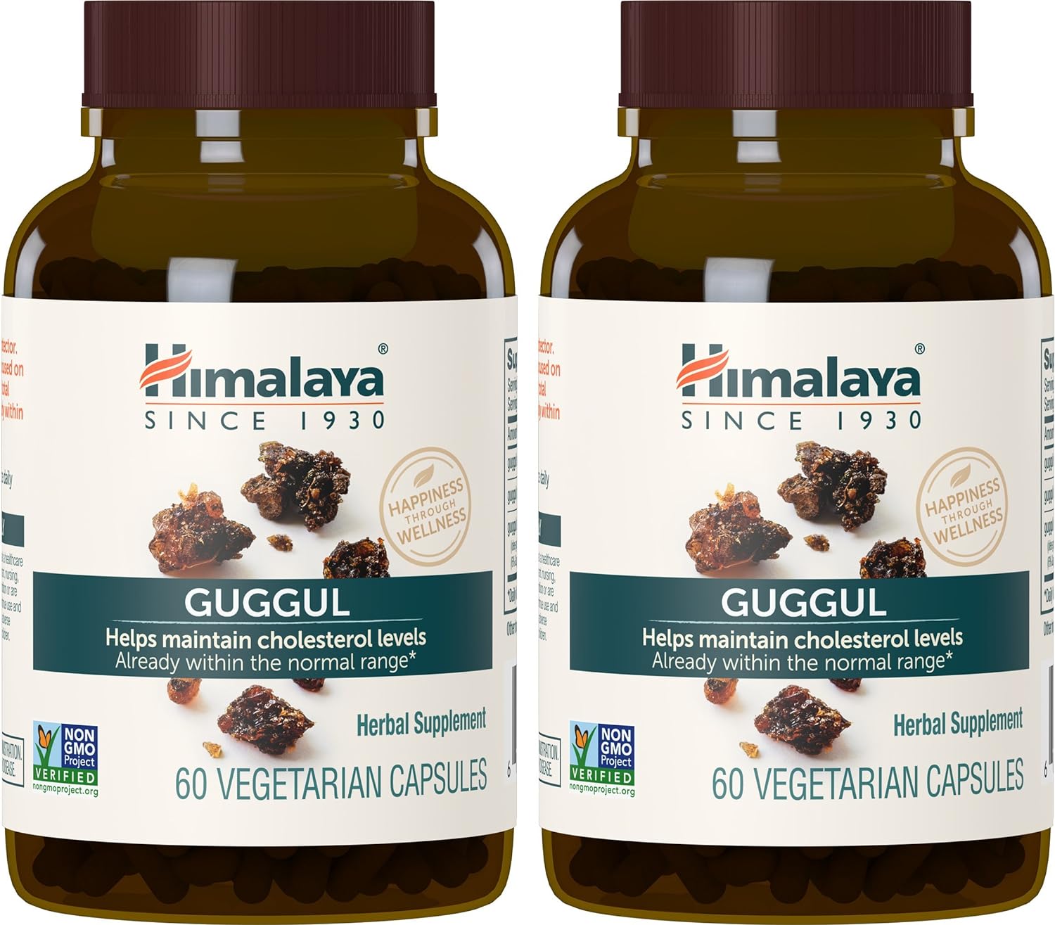 Himalaya Guggul, Cholesterol Supplement For Healthy Ldl, Hdl, And Triglyceride Levels, 750 Mg, 60 Vegetarian Capsules, 1 Month Supply, 2 Pack