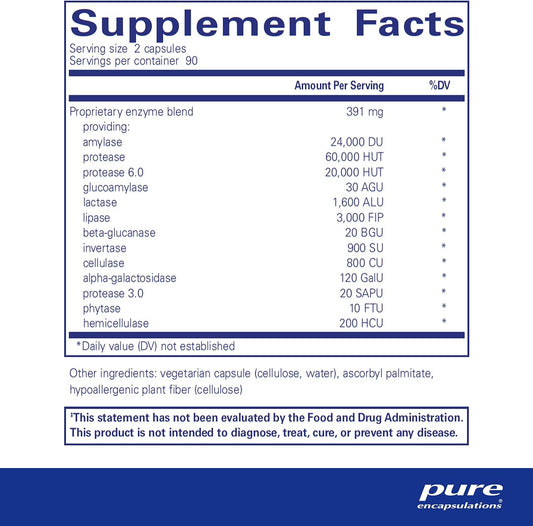 Pure Encapsulations Digestive Enzymes Ultra - Vegetarian Digestive Enzyme Supplement To Support Protein, Carb, Fiber, And Dairy Digestion* - 180 Capsules