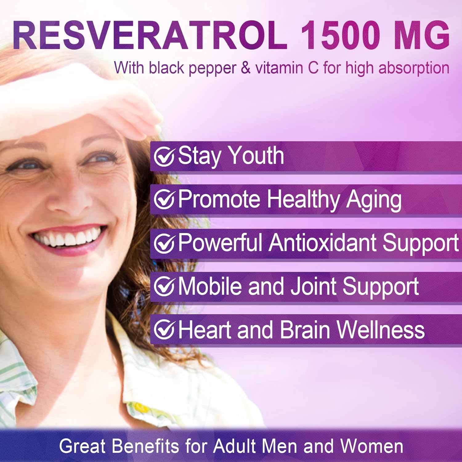 Resveratrol Gummies 1500mg - Sugar Free Resveratrol Supplement with Quercetin, Grape Seed, Acai Berries Extracts Support Antioxidant, Healthy Aging & longevity, Skin, Joint, Brain Wellness - Vegan : Health & Household