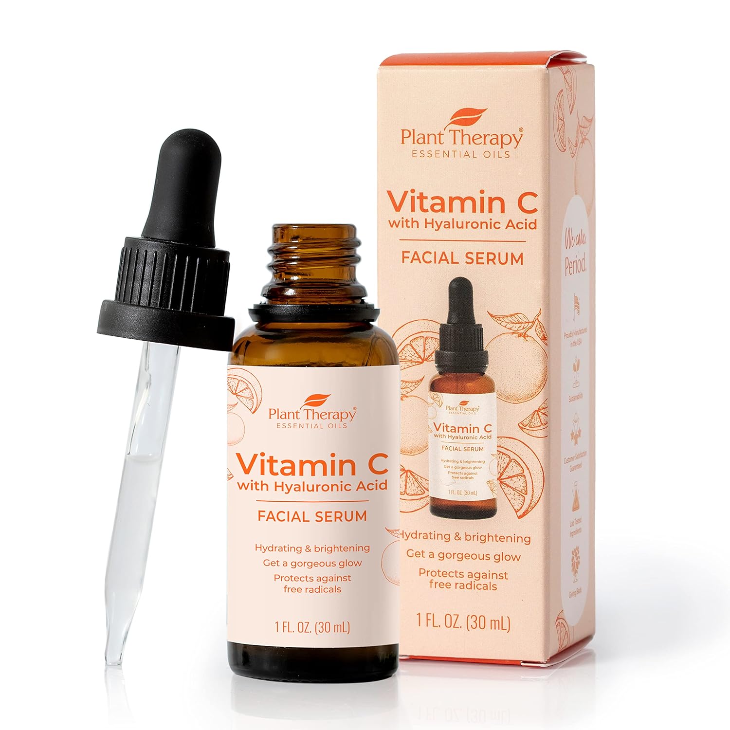 Plant Therapy Vitamin C Face Serum & Hyaluronic Acid, Anti-Aging Serum with Ferulic Acid, Vitamin E, Brightening Serum for Fine Lines & Wrinkles, 1 oz