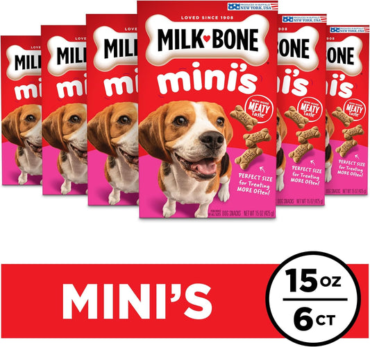 Milk-Bone Mini'S Original Dog Treats, 15 Ounce (Pack Of 6), Crunchy Biscuit Helps Clean Teeth