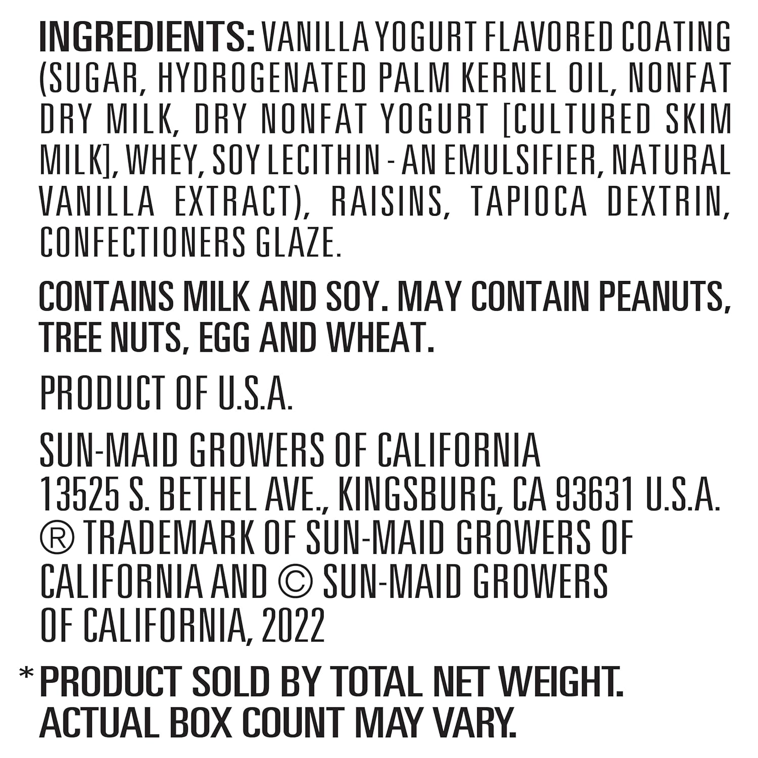 Sun-Maid Vanilla Yogurt Coated Raisins - (10 Pack) 0.5 oz Mini Snack-Size Box - Yogurt Covered Dried Fruit Snack for Lunches and Snacks