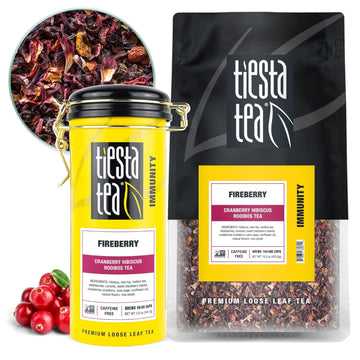 Tiesta Tea - Fireberry, Cranberry Hibiscus Rooibos Tea | Premium Loose Leaf Tea | Non-Caffeinated Rooibos Tea | Make Hot Or Iced Tea & Brews Up To 250 Cups - 16Oz Bulk Pouch & 5Oz Refillable Tin Combo