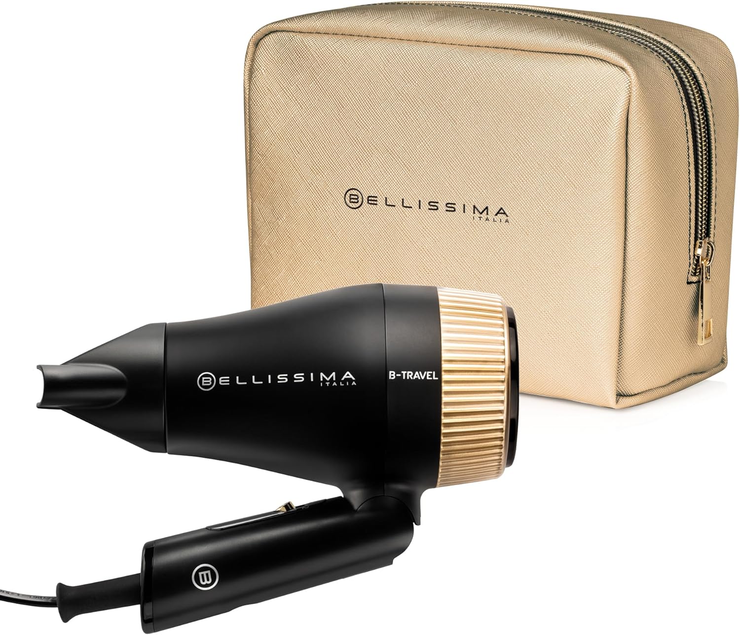 Bellissima B Travel Hair Dryer – Premium Small Blow Dryer For Women And Men, Small, Foldable, Lightweight, Compact, 2 Heat Settings, Luxury Travel Bag Included, Worldwide Use, 1400W Dual Voltage