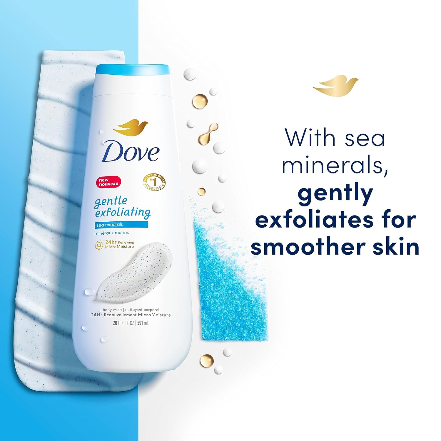 Dove Body Wash Gentle Exfoliating With Sea Minerals 2 Count Instantly Reveals Visibly Smoother Skin Cleanser That Effectively Washes Away Bacteria While Nourishing Your Skin 20 oz : Beauty & Personal Care