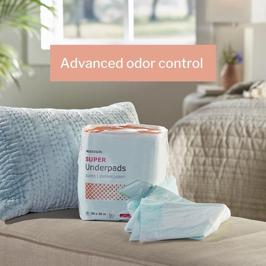 McKesson Super Underpads, Incontinence Bed Pads, Moderate Absorbency, 30 in x 30 in, 10 Count