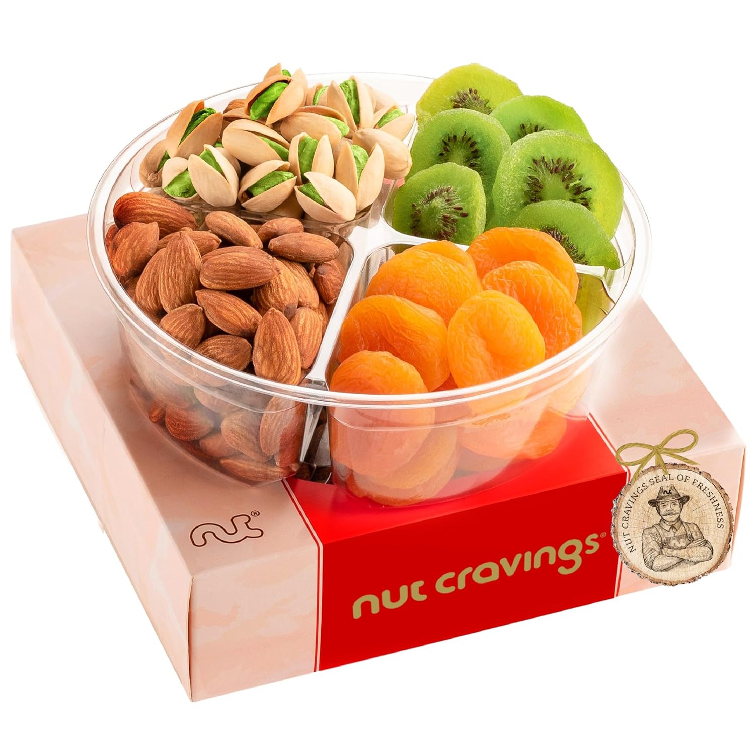 Nut Cravings Gourmet Collection - Dried Fruit & Mixed Nuts Gift Basket In Red Box (4 Assortments) Teacher Appreciation Arrangement Platter, Birthday Care Package - Healthy Kosher