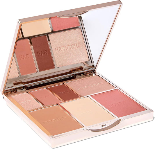 Bare Basics Face & Eye Palette From Sculpted By Aimee (Sunbeam 01) - Travel-Friendly, Nude Look Eyeshadow, Highlight, Bronzer, Blush & Setting Powder