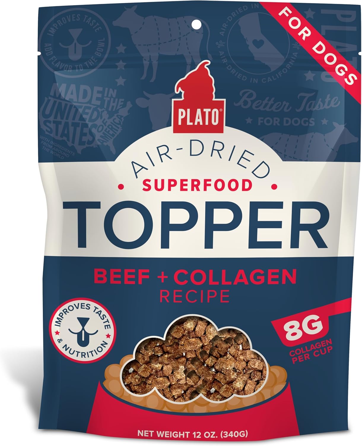 Plato Pet Treats Air Dried Dog Food Topper, Beef And Collagen Recipe, Superfood, Grain Free, Made In The Usa, 5.5Oz