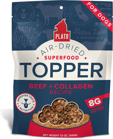Plato Pet Treats Air Dried Dog Food Topper, Beef And Collagen Recipe, Superfood, Grain Free, Made In The Usa, 5.5Oz
