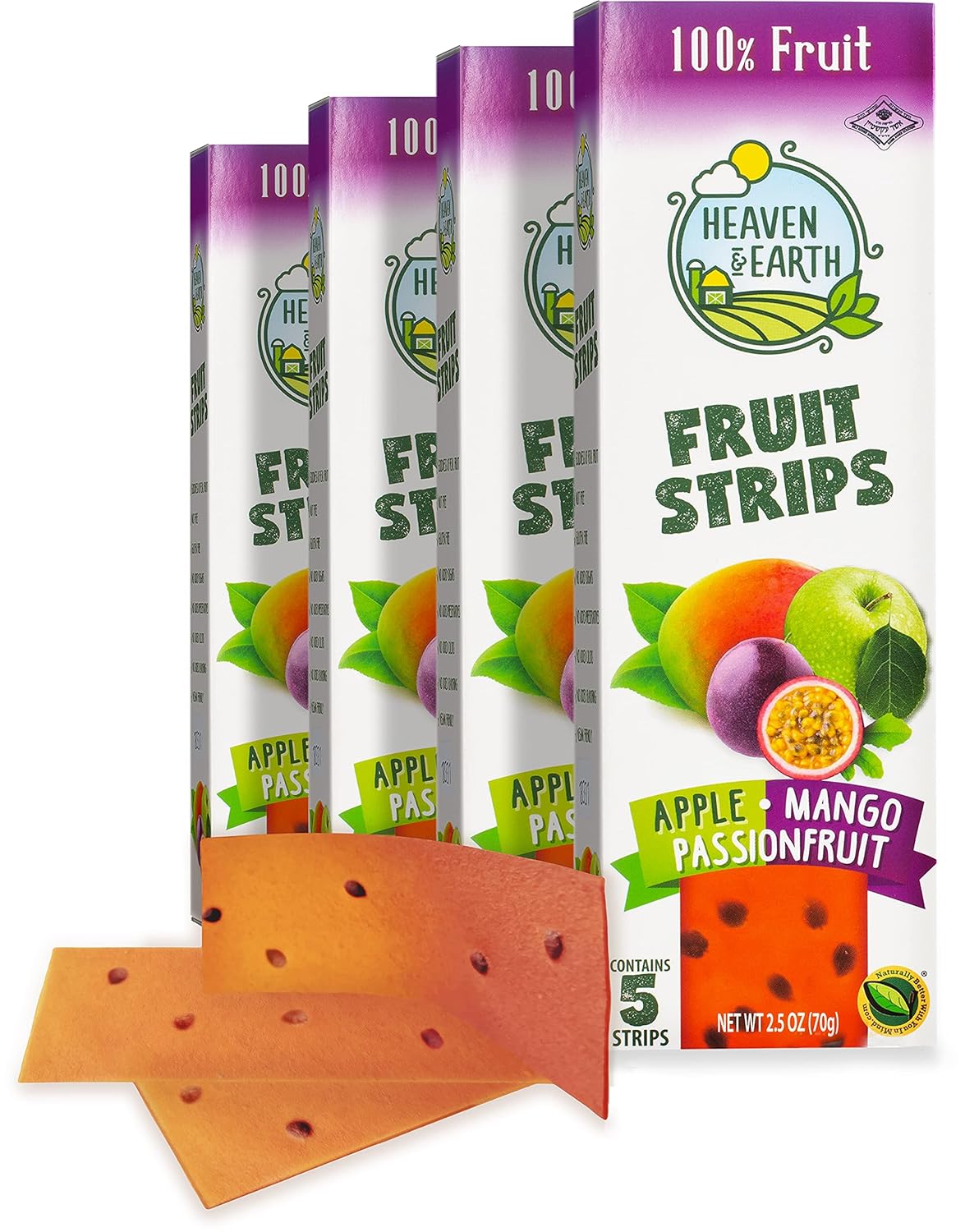 Heaven & Earth Apple, Mango, And Passion Fruit Fruit Strips, 2.5Oz (4 Pack = 40 Strips), 100% Real Fruit | No Added Sugars | Natural Colors & Flavors | Gluten Free | Vegan Friendly