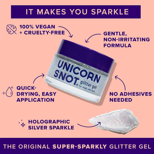 Unicorn Snot Face & Body Glitter - Cosmetic-Grade Holographic Glitter Gel - Makeup For Festivals, Raves, Anime Cosplay - Safe For Face, Easy Application & Removal, 1.7Oz Pink (Flamingo)