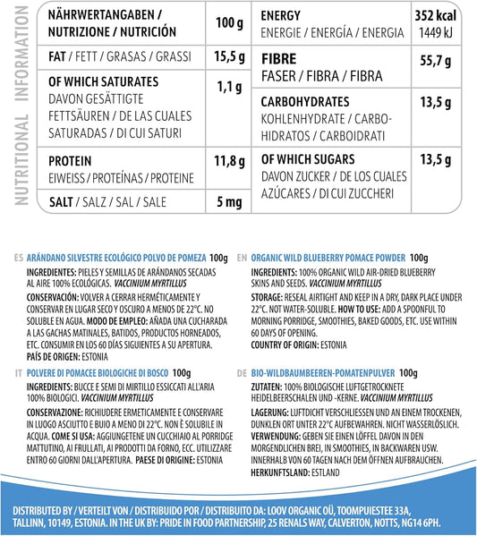 Loov Organic Blackcurrant Powder (Pomace Powder), 100 G, High In Vitamin C, Made Only From Berry Skins And Seeds, No Added Sugar, Grown In Nordic Climate In Europe