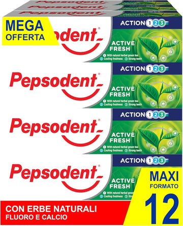 Pepsodent Active Fresh Toothpaste With Fluoride And Calcium For Caries Protection 24 Hours 75Ml (2X75Ml Pack)