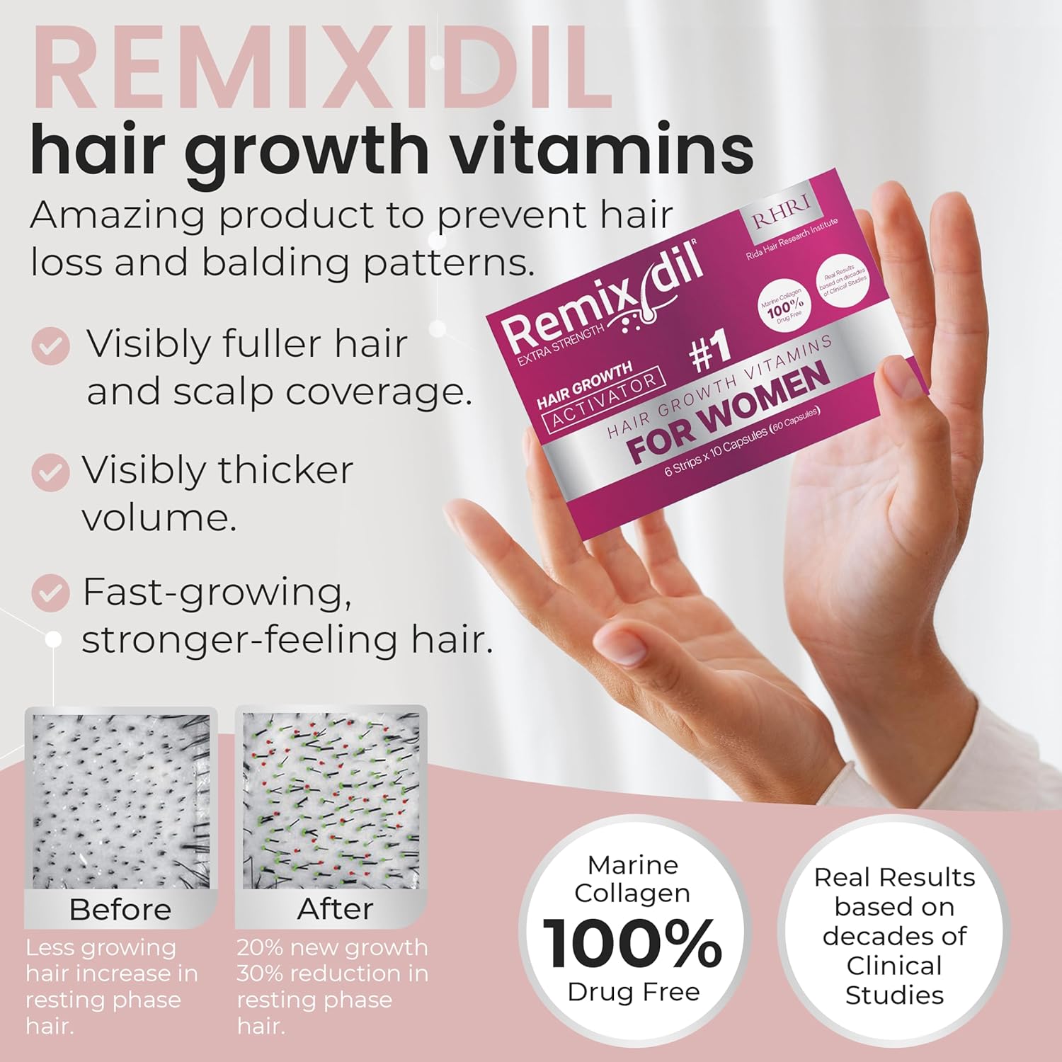 Hair Growth Vitamins for Visibly Thicker & Stronger Hair - Supplements for Hair Loss Treatment and Thinning Hair in Women : Beauty & Personal Care