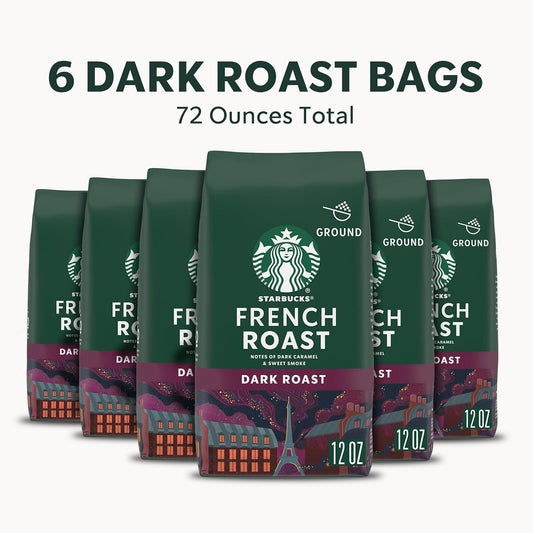 Starbucks Ground Coffee—Dark Roast Coffee—French Roast—100% Arabica—6 bags (12 oz each)