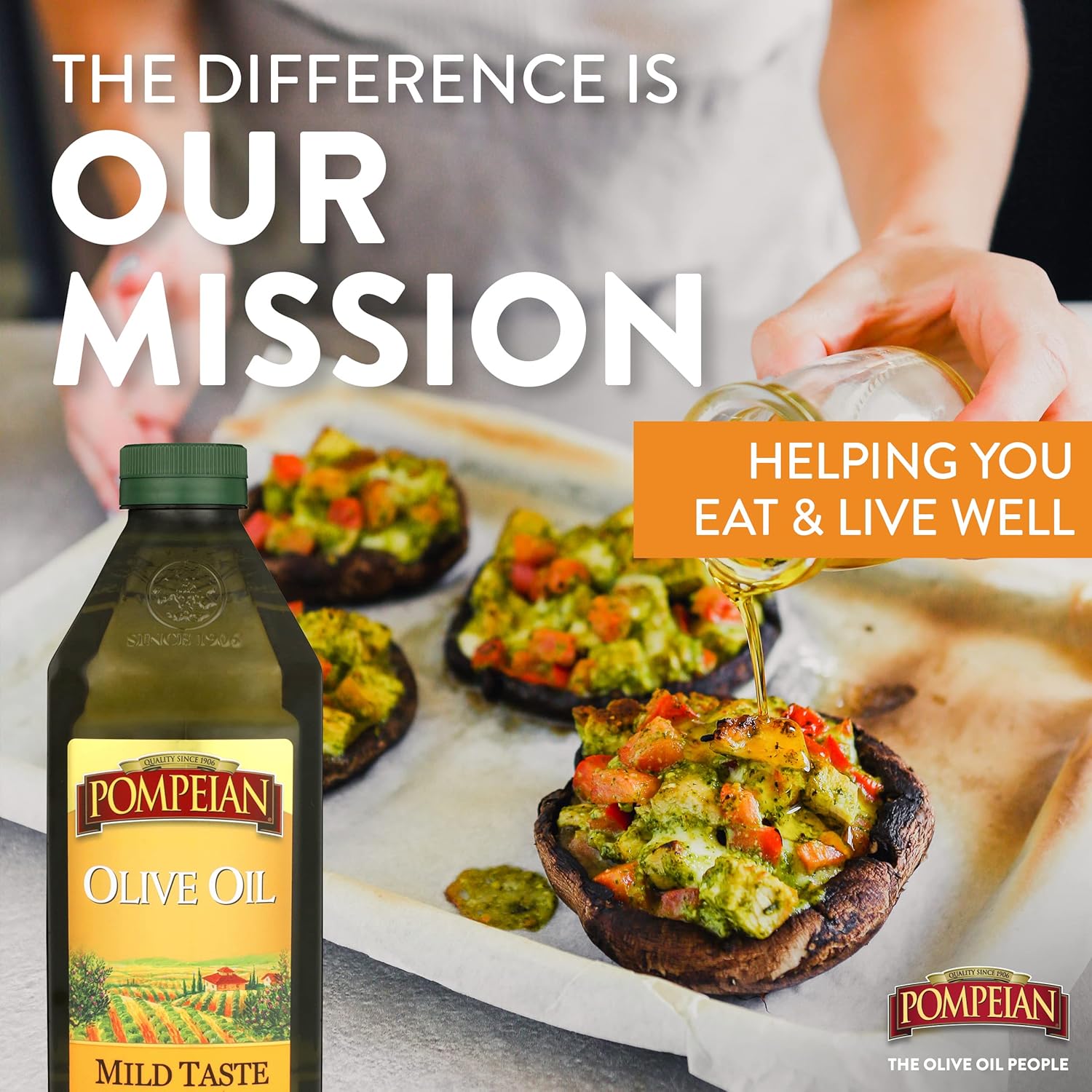 Pompeian Mild Taste Olive Oil, Perfect for Roasting & Sauteing, Naturally Gluten Free, Non-Allergenic, Non-GMO, 48 FL. OZ. : Everything Else