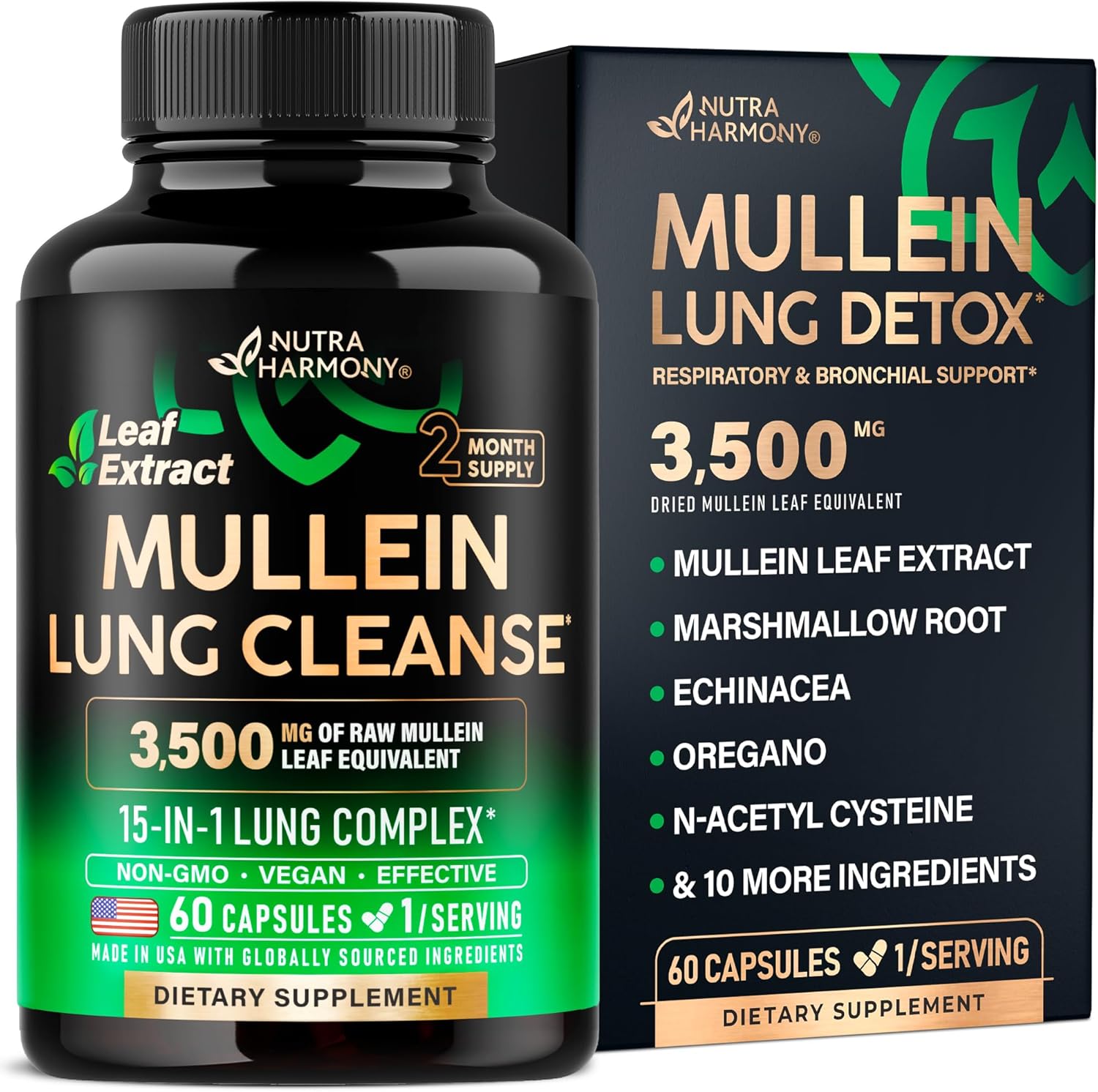 Mullein Leaf Extract For Lung Detox - Marshmallow Root | Echinacea | Oregano | Quercetin | Nac - 15-In-1 Lung Support & Cleanse For Smokers Supplement - Made In Usa - As Drops, Tincture - 120 Capsules