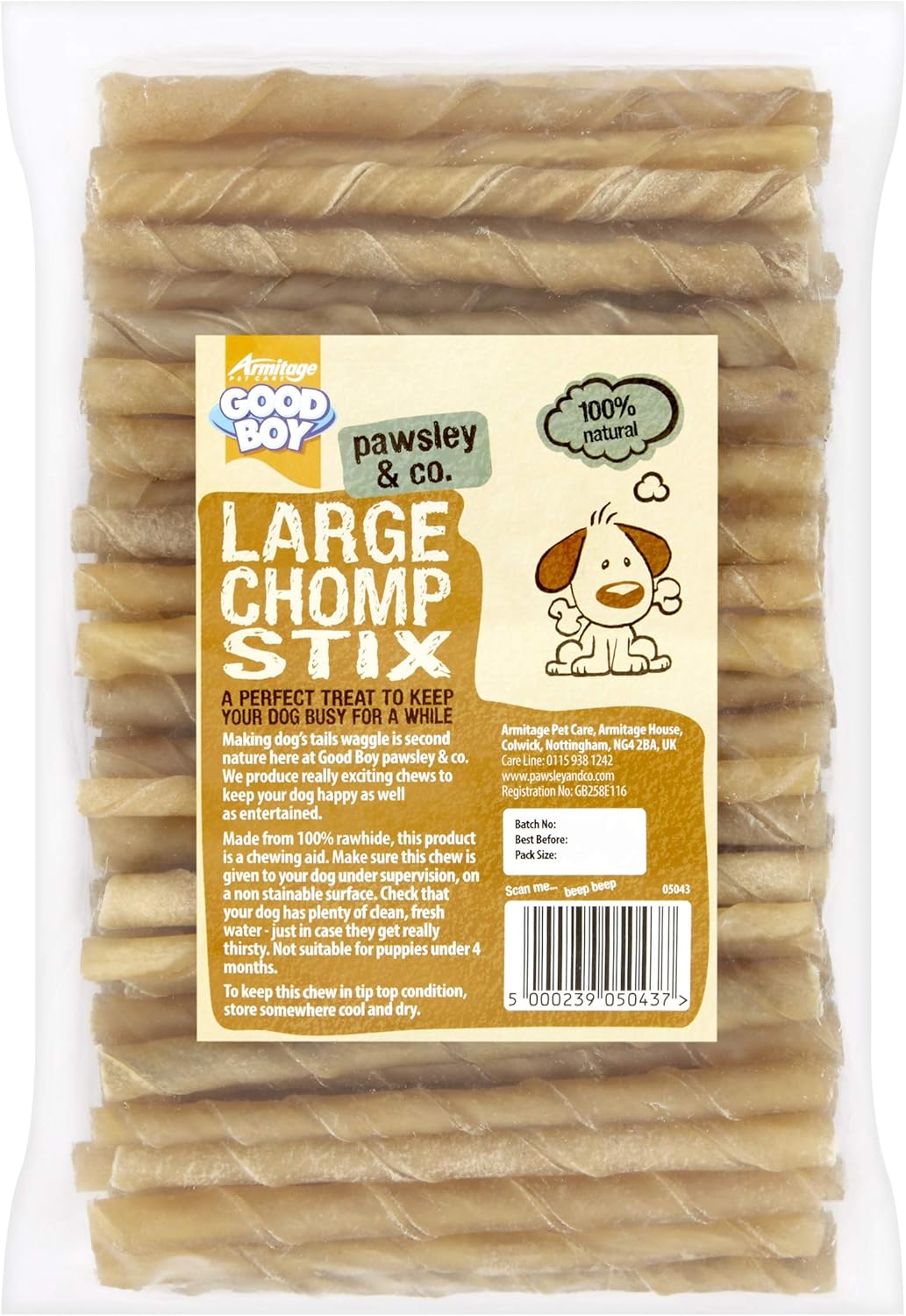 Good Boy - Medium Rawhide Chomp Sticks - Dog Chews - Made From 100 Percent Natural Hide - Pack Of 100 - Dog Treats Natural